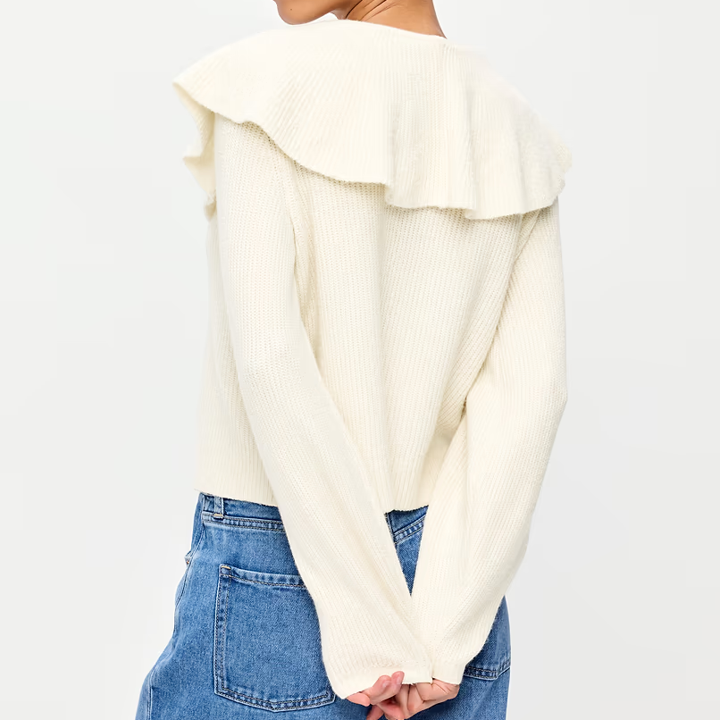 Korte Gebreide Cardigan Met Capekraag, Knopen En Lange Mouwen