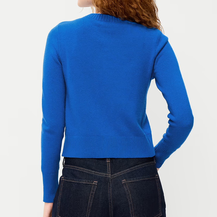 Felblauwe Korte Gebreide Cardigan Met Ronde Hals, Knopen En Lange Mouwen